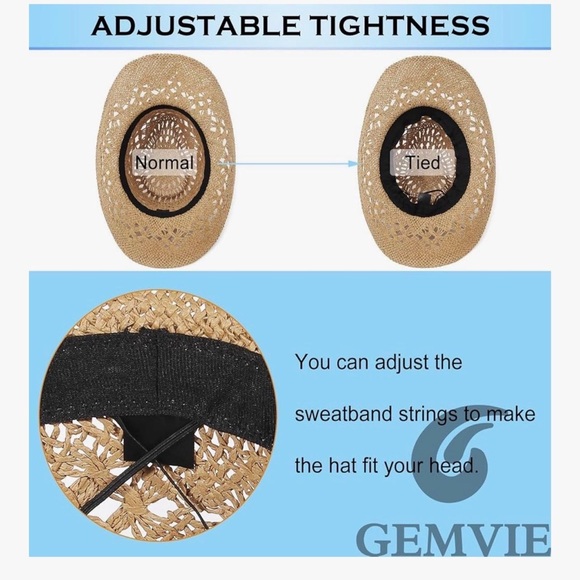 Cowboy Hat Women Summer Western Cowgirl Woven Hollow Out Wide Brim Hat rodeo - Picture 4 of 11